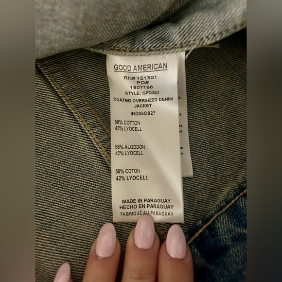 GOOD AMERICAN Coated Oversized Denim Jacket – Indigo927 – XS – NWT $268 - Picture 5 of 7